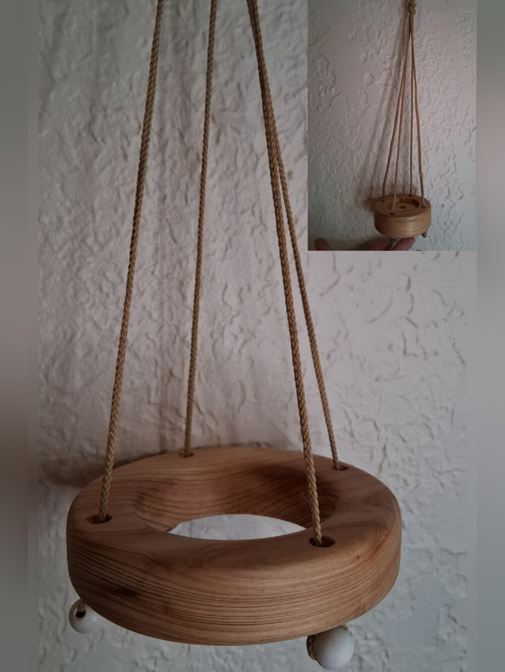 2 Handcrafted Wood Hanging Plant Or Decor Holders - Natural Wood Boho Neutral